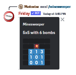 An example of the Friday Discord bot playing minesweeper