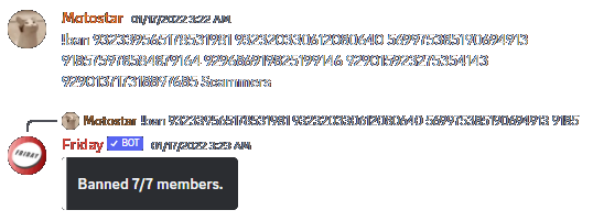 An example of the Friday Discord bot using moderation commands